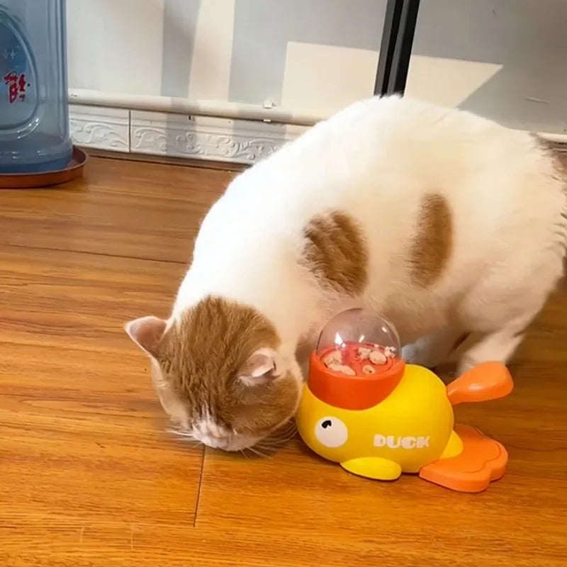 Yellow Duck Cat Treat Dispenser Toy