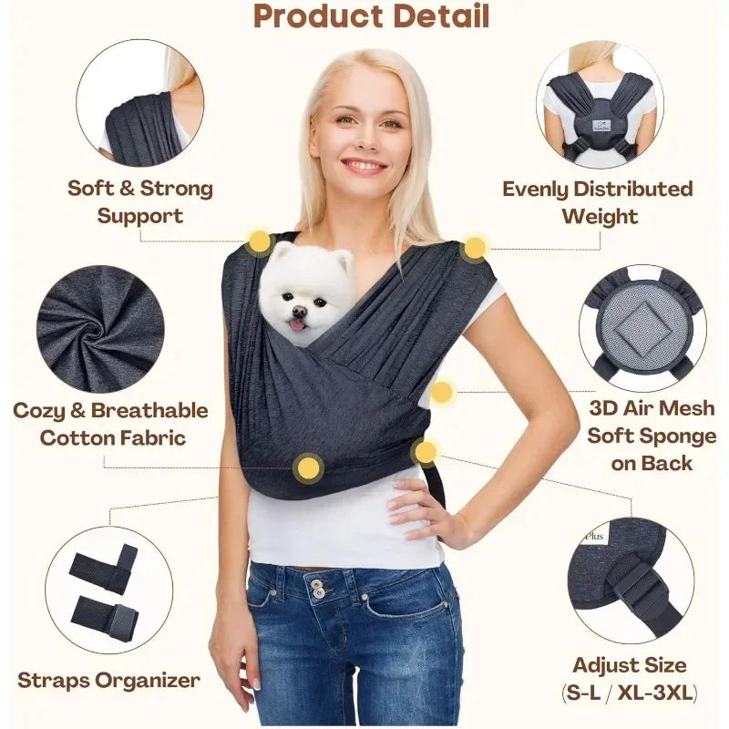 Soft Cotton Carrier Sling for Small Dogs and Cats– Adjustable & Hands-Free