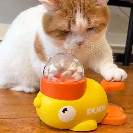 Yellow Duck Cat Treat Dispenser Toy