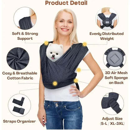 Soft Cotton Carrier Sling for Small Dogs and Cats– Adjustable & Hands-Free