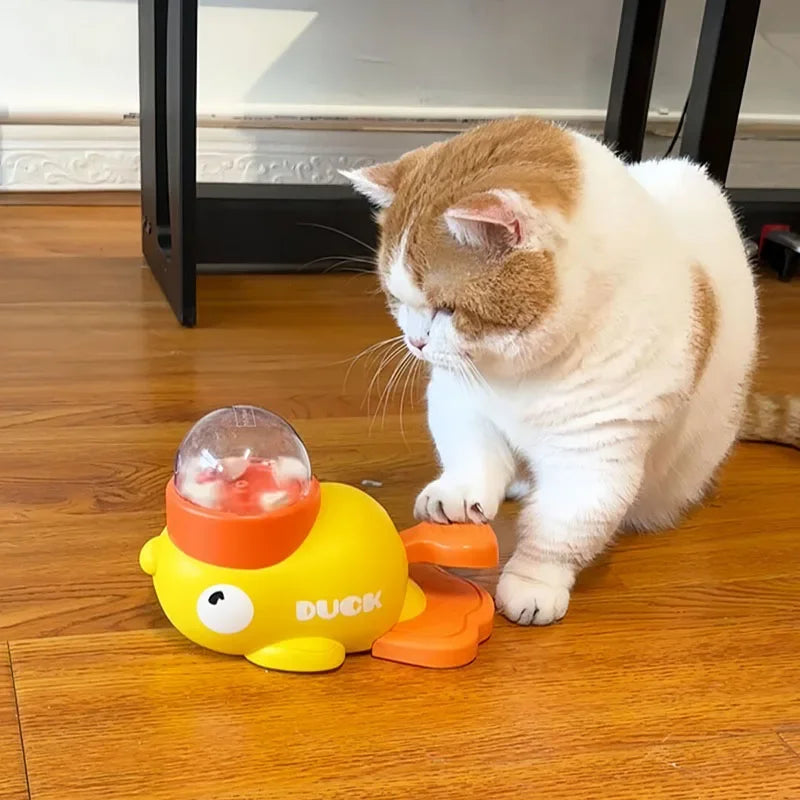Yellow Duck Cat Treat Dispenser Toy