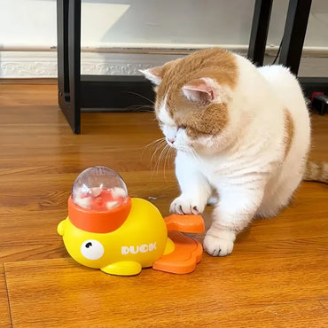 Yellow Duck Cat Treat Dispenser Toy